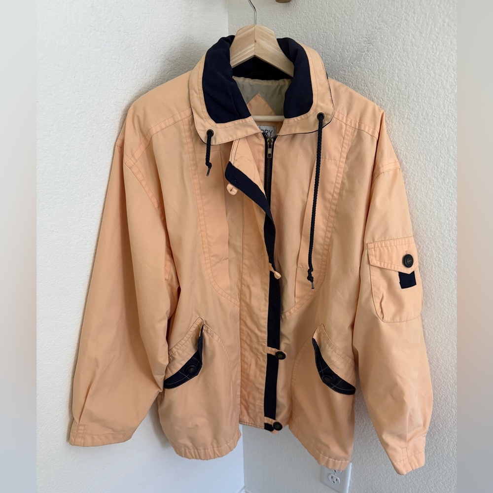 Mulberry Street retro vintage Peach and Beige Jacket hooded windbreaker size L
